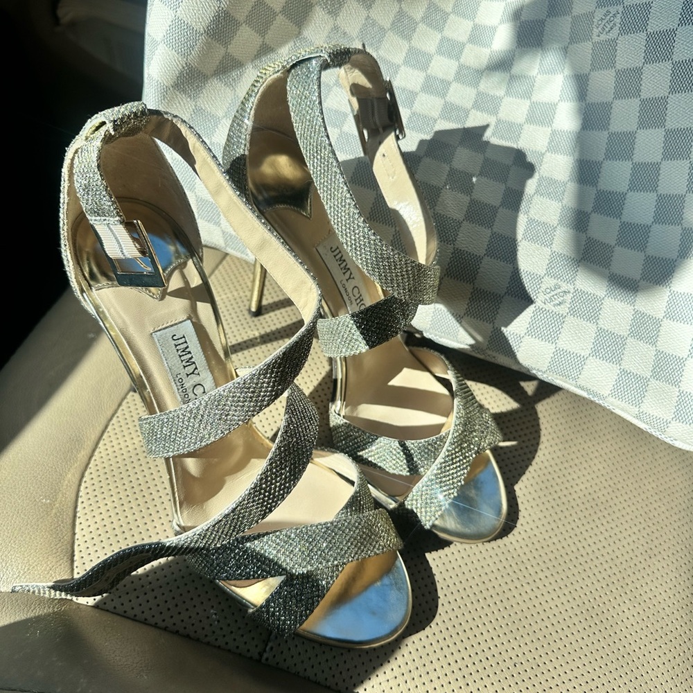 Jimmy Choo Glittering Silver Strappy Heels